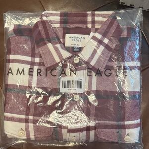 American Eagle Outfitters Burgundy and White Flannel Shirt